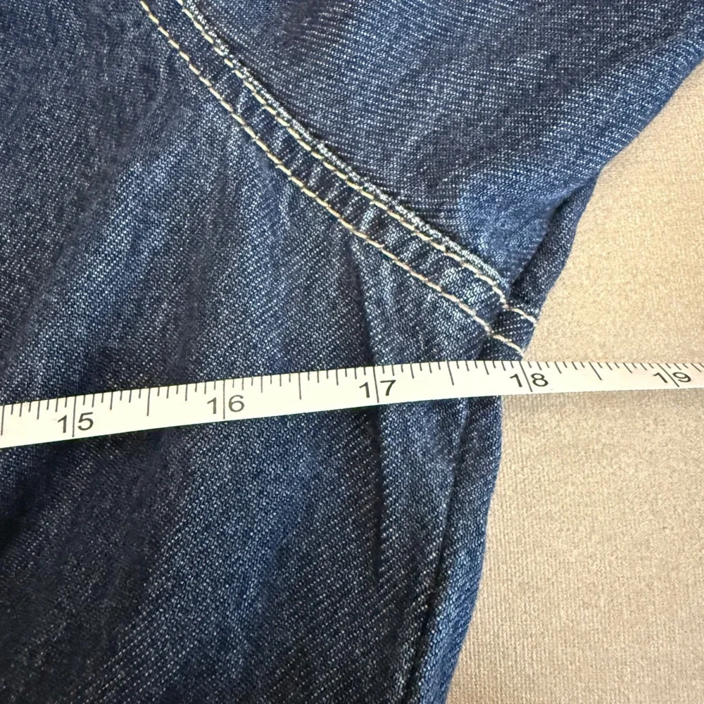 7 For All Mankind Denim Jumpsuit XS Dark Wash Puff Sleeve Wide Leg Blue - Picture 6 of 11